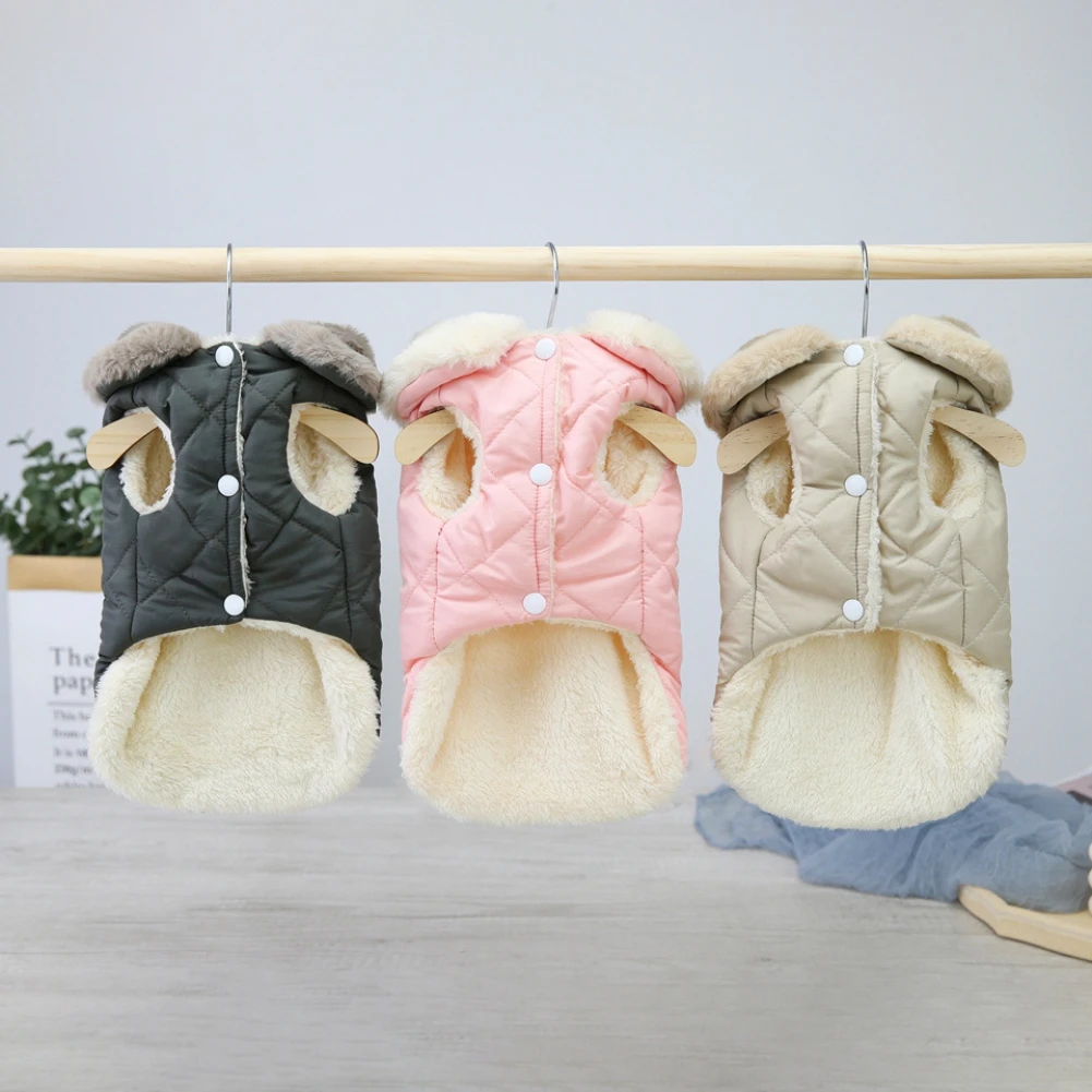 Warm Dog Cat Clothes Winter Fur Collar Small Dogs Puppy Coat Thick Cotton Pet Jacket Outfits Clothes for Small Dog Pug Chihuahua