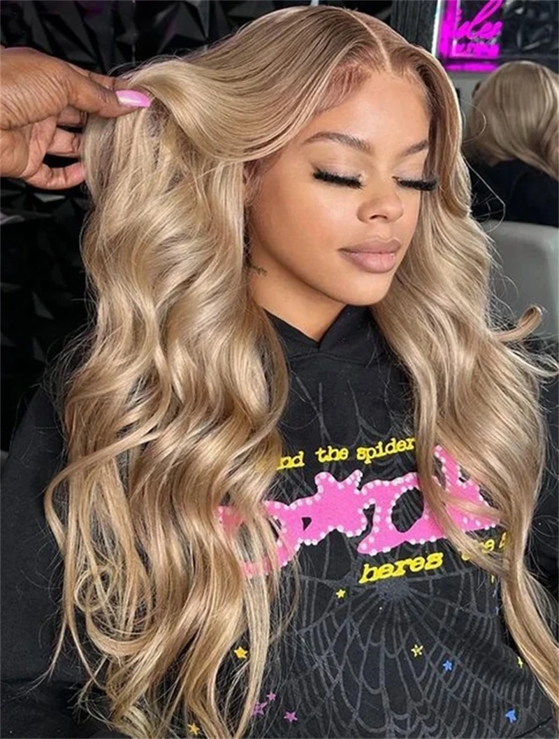 Ash Blonde Colorido Natural Wavy Lace Front Wig para Mulheres, Cabelo Humano Glueless, Straight Bob Perucas, HD Transparente, 13x4