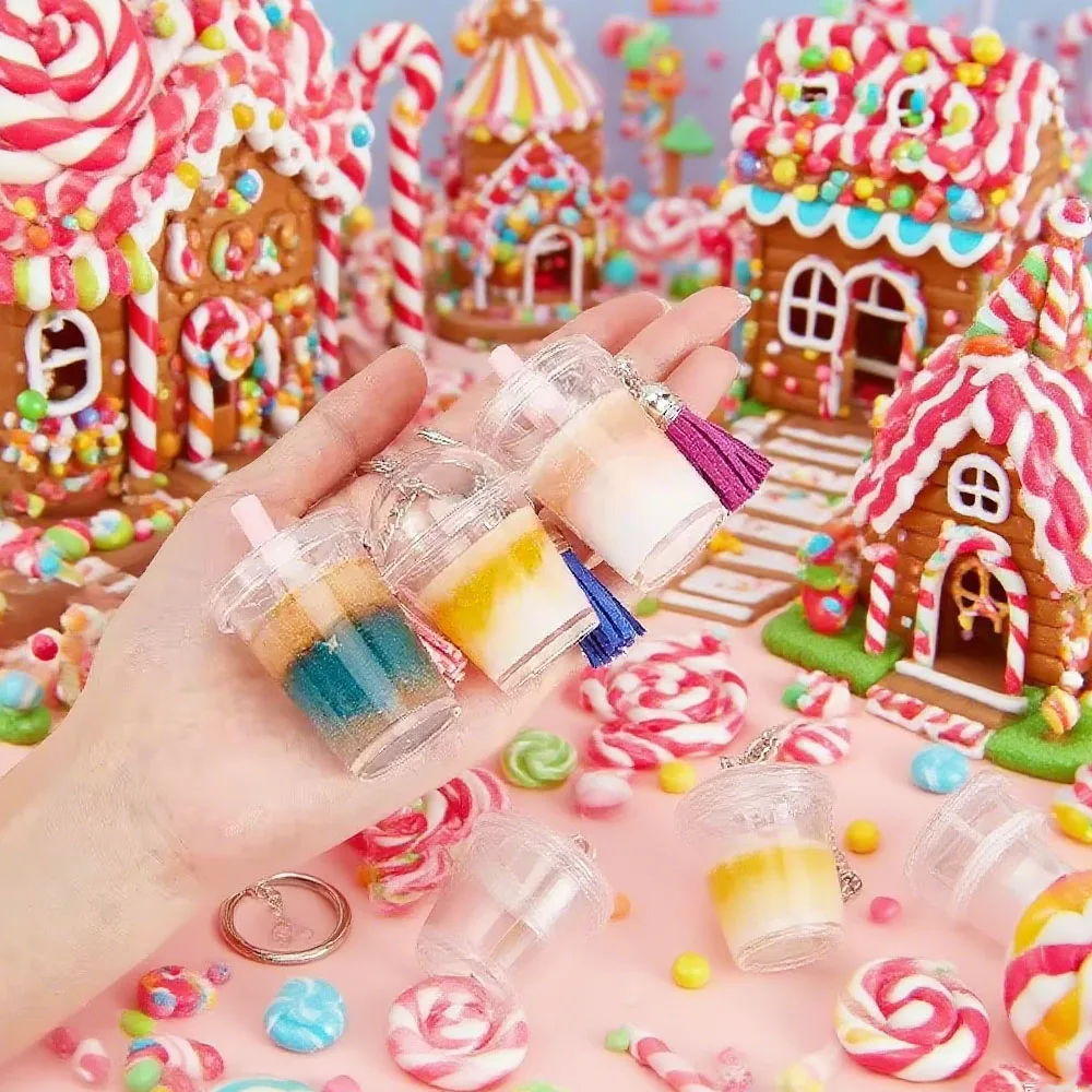 

100 шт., брелок для ключей с молоком, чаем, набор аксессуаров с пузырьковым чаем, кремом, мини-чашкой, подвеской, брелок для ключей, кисточки и соломинки с пузырьками