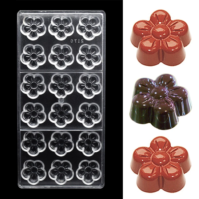 18-Cavity Plastic Cherry Blossom Chocolate Mold, Professional Confectionery Baking Mould for Beginners