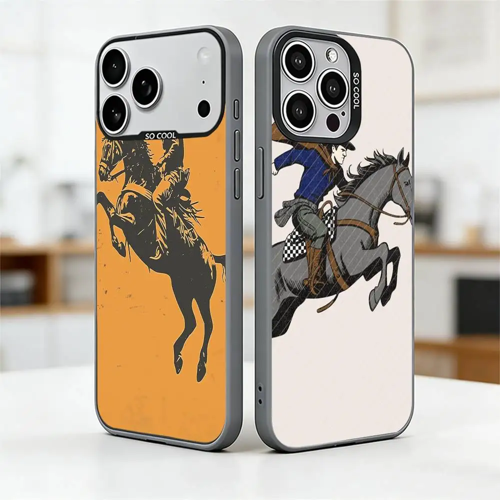 Funda para Teléfono West Cowboy para iPhone 17, 16, 15, 14, 13, 12, 11 Plus, Pro Max, XS, Cubierta Interior Plateada de Color