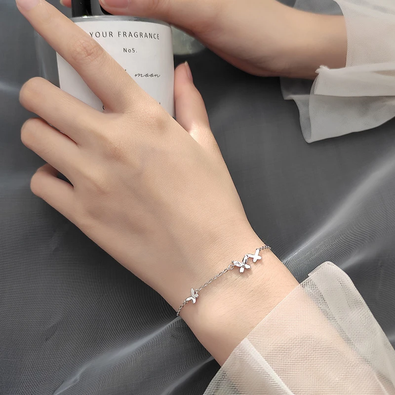 Modian New 925 Sterling Silver Clear CZ Butterfly Minimalist Chain Bracelet for Women Girl Original Bangle Fashion Fine Jewelry