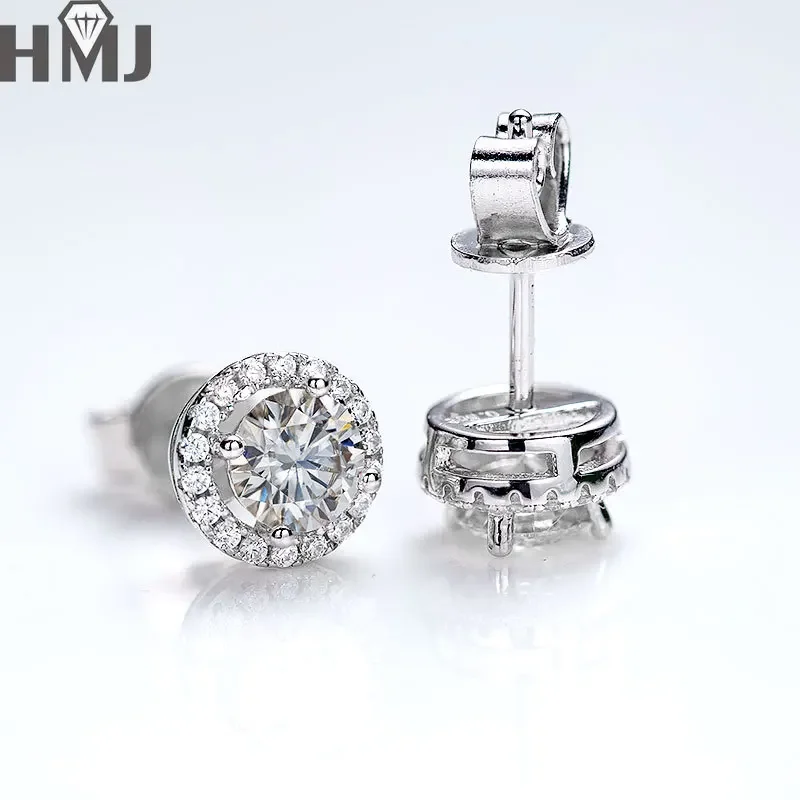 

GRA Certified Real Moissanite Diamond Stud Halo Earrings 1 Carat Pure 925 Sterling Silver for Women Wedding Fine Jewelry