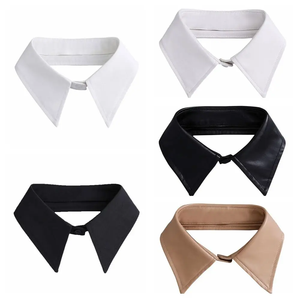 ชีฟองหนัง PU ปลอมคอเกาหลีสไตล์สแควร์ที่ถอดออกได้เสื้อ Colar ตกแต่งเสื้อคอ Tie เสื้อกันหนาว False COLLAR Lady