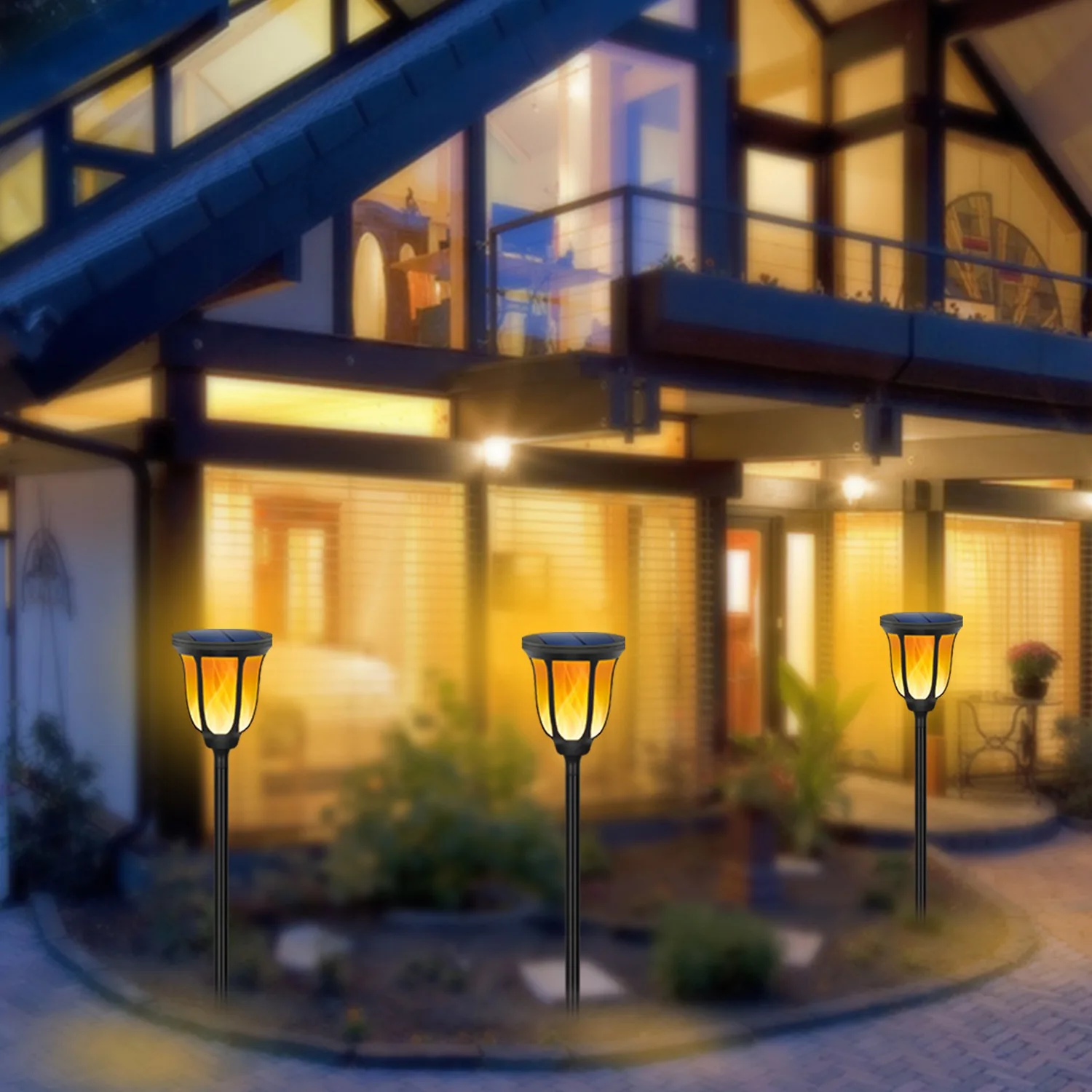 

AB11-Solar Light Outdoor,96 LED Waterproof Flickering Flame Decoration Dusk To Dawn Auto On/Off For Garden Patio Yard Pathway