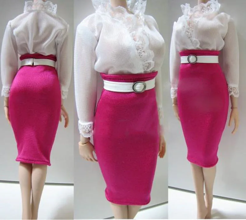 재고 있음 1/6 스케일 긴팔 레이스 V넥 코트 힙 랩 스커트 벨트 액세서리 포함 12인치 액션 피규어용 모델