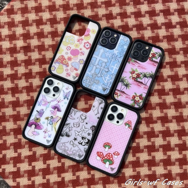 

Wildflower Girls Wild poisonous mushroom Phone Case for iPhone 12 13 14 15 16 Pro Max Plus 16Pro wf Cross Island Cover Funda