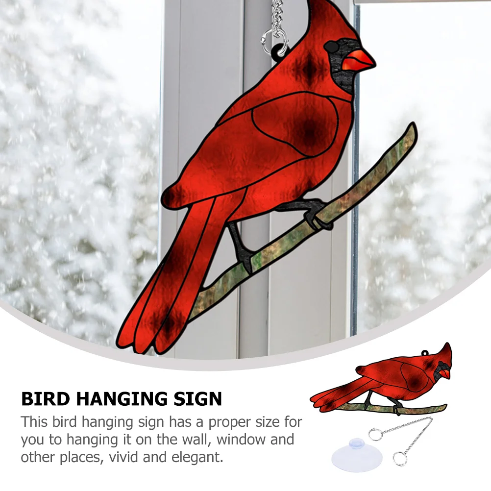 Home Decor Cardinal Bird Pendant Window Decoration Acrylic Handicraft Sculpture Wall Hanging Ornament Red