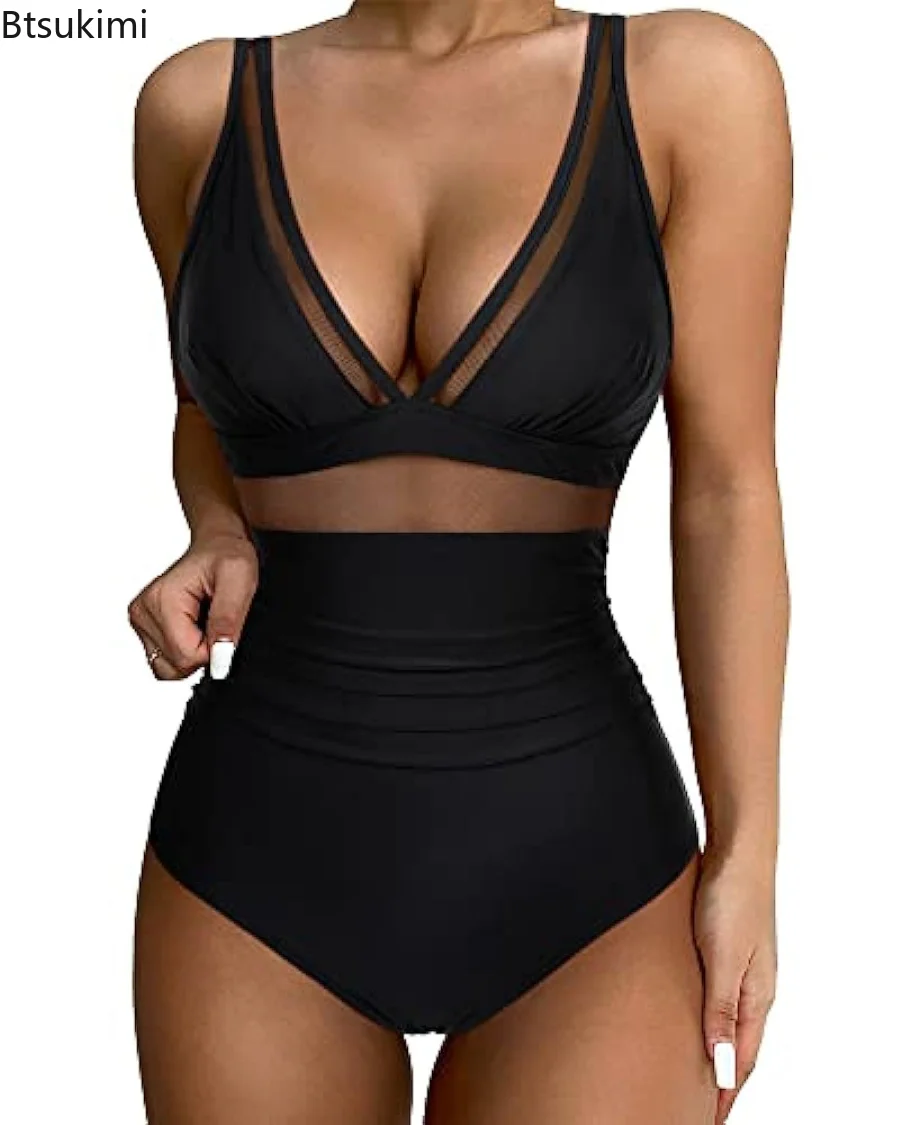 New Sexy Net One Piece Large Size Swimwear Push Up Women Plus Size Swimsuits Closed Bodysuit Female Bathing Suit Pool Beachwear