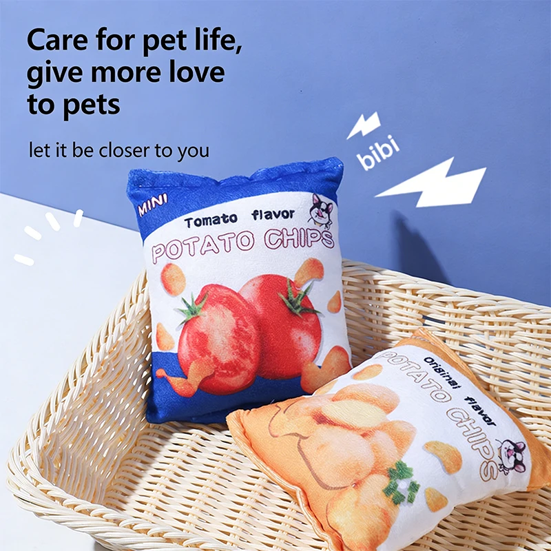 Funny Dog Toys Crisps Plush Squeaky Chew Pets Toy Potato Chi