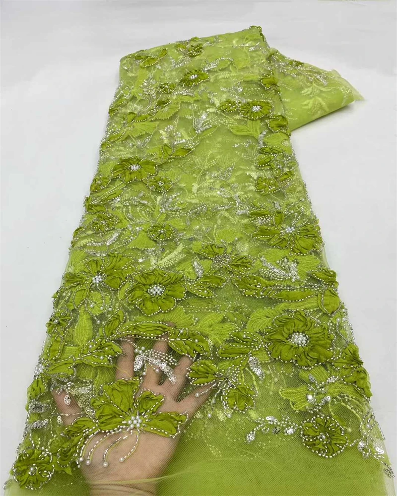 

African Handmade Beaded Tulle Lace Fabric with Sequins And Pearls for Bridal Party Dresses French Style Net Pearls Lace Ma
