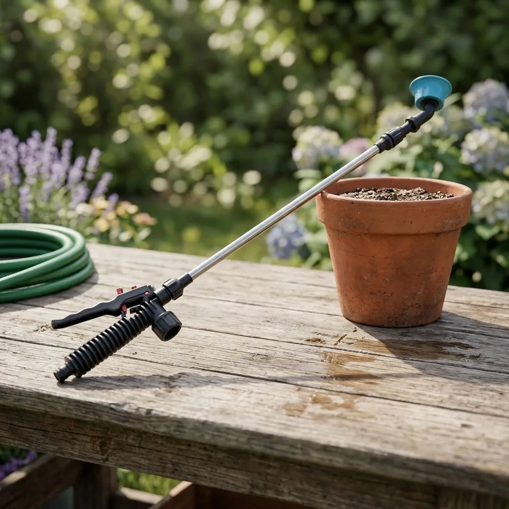 2-Piece Garden Hose Watering Wand Set with Adjustable Spray Nozzle Zinc Alloy Build and Built-in Flow Control Valve