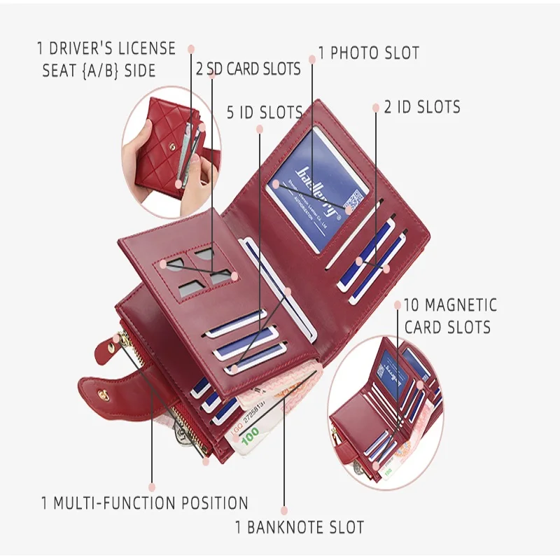 Fashion Women's Hasp Vertical PU Leather Wallet Luxury Rhombus Embroider Short Multi Card Holder Zipper Coin Pouch Ladies Purse