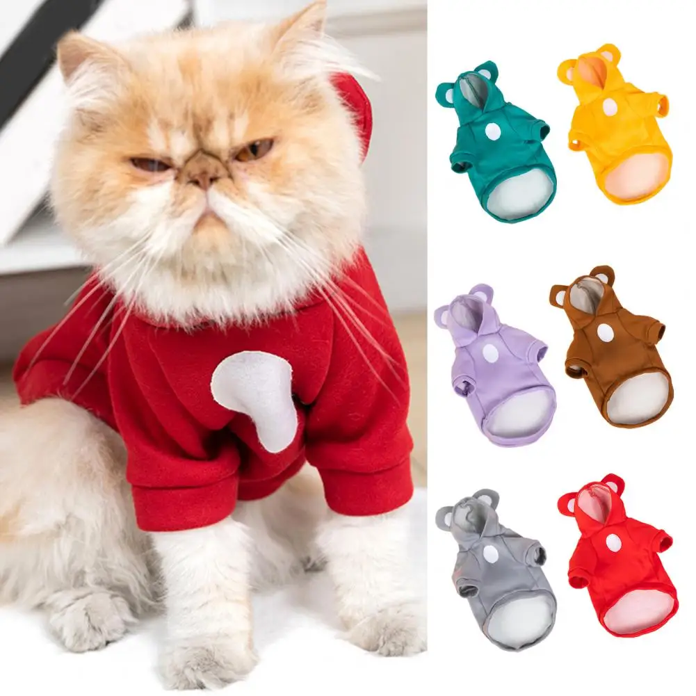 Cat Pullover Non-pilling Soft Comfortable Bear Ears Pet Cat Dog Hoodie Two-legged Clothes for Home