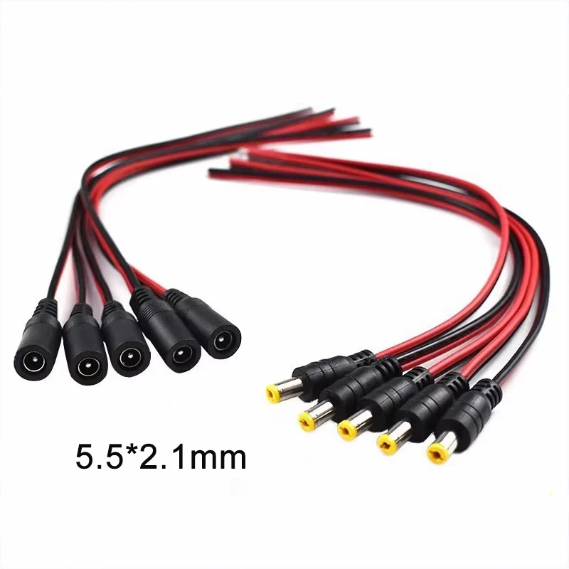5/20Pcs 12V DC Male Female Connectors Jack Cable Adapter Plug Power Supply Wire Cord 5.5*2.1mm
