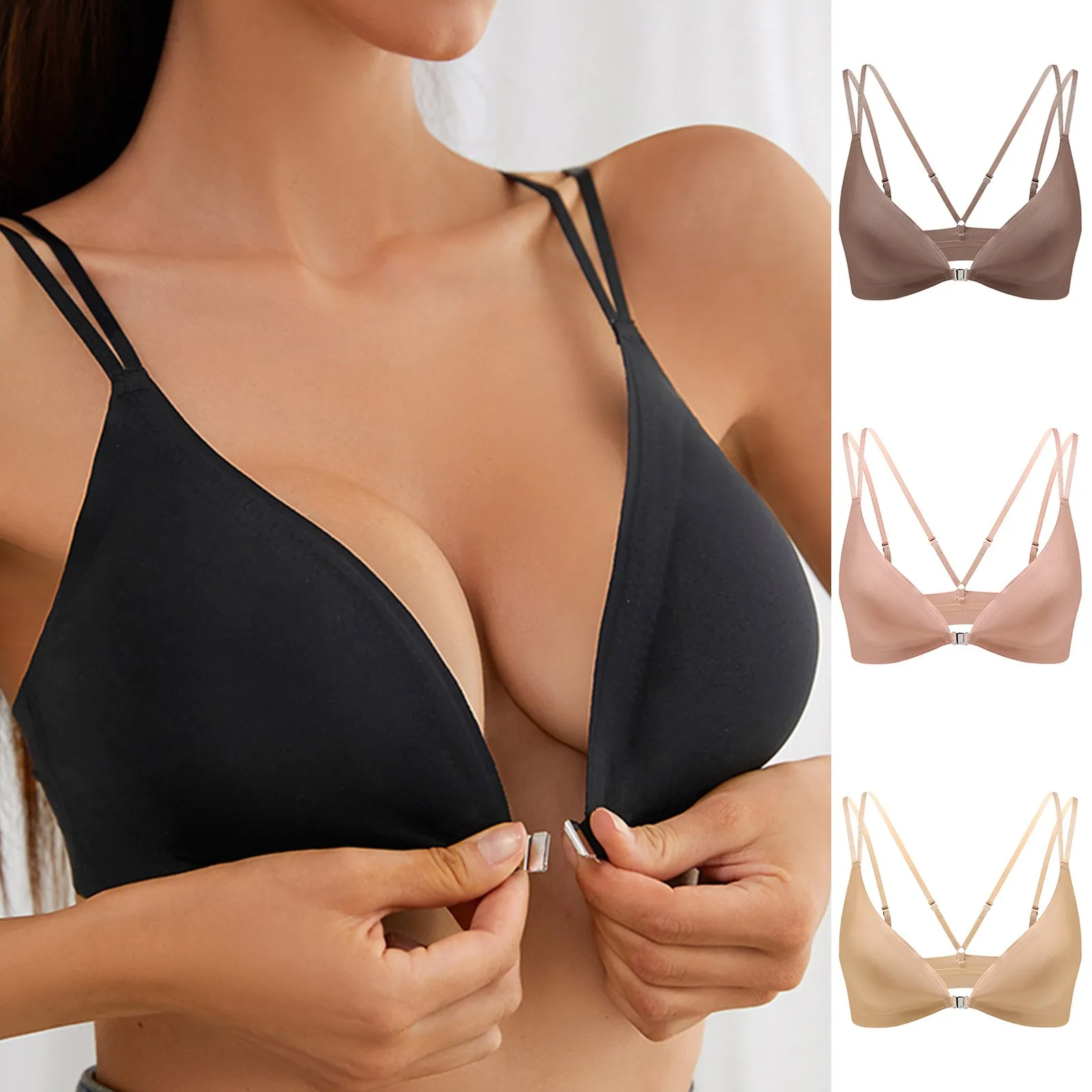 

Women's Sexy Triangle Bralette Comfort Full Coverage Bra Front Close Deep V Seamless Wireless Adjustable Bras