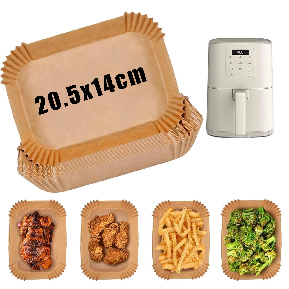 Papel para fritadeira a ar, retângulo 20x14cm, para ninja dual xl pro af300eu/400eu/451eu/500eu 10,4l, cocotec 9l/10, cosori 8,5l/10l, philips 9l