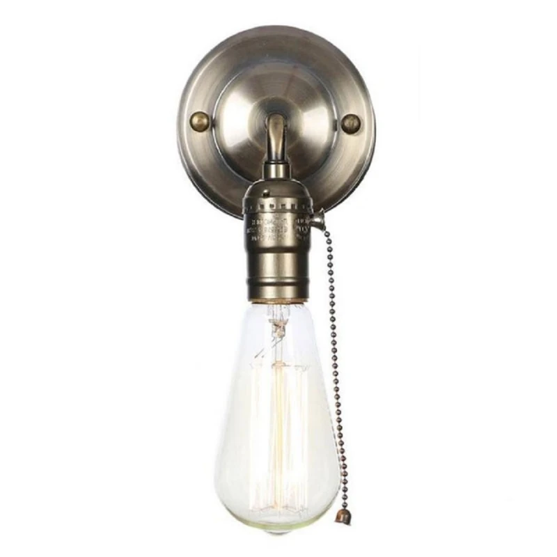 Switch wall light Silver Black Color Antique Brass aluminum with Knob switch lamp holder Chain Switch vintage edison wall lamp