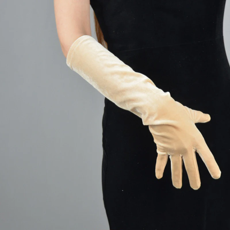 

40 см средней длины, золотые телесные цветные велюровые перчатки для женщин, высокоэластичные бархатные перчатки с лебедем и сенсорным экраном WSR23