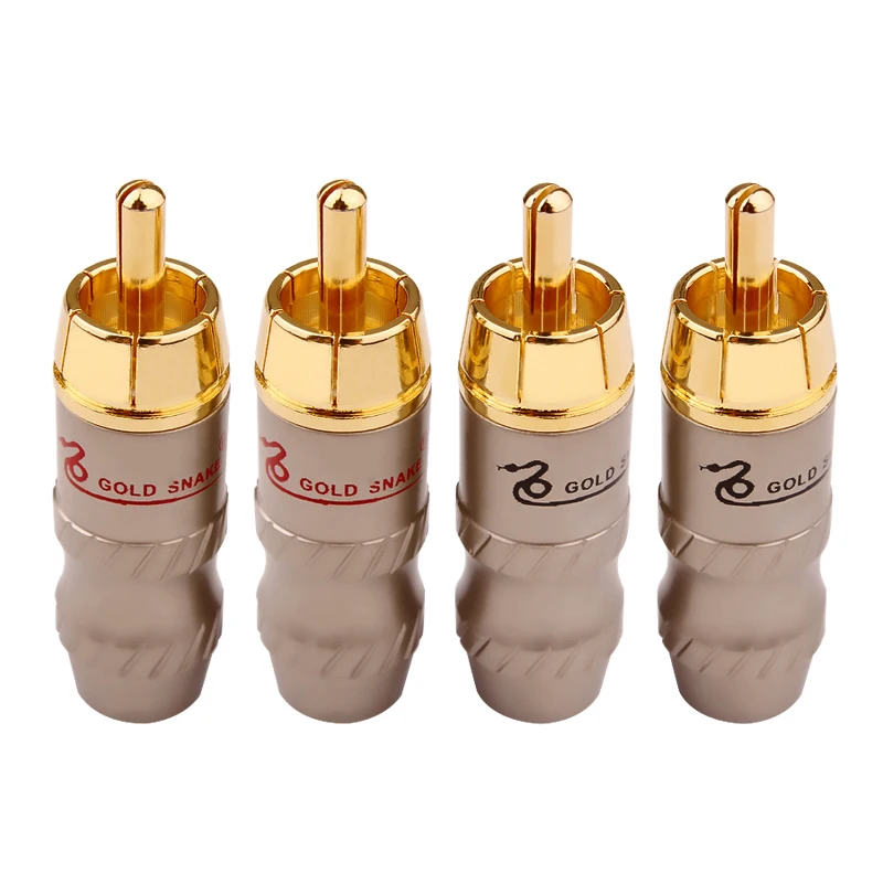 

4pcs/lot Male Audio Video Connector Gold Adapter For Cable DIY gold snake RCA Plug HIFI Goldplated Audio Cable RCA ﻿