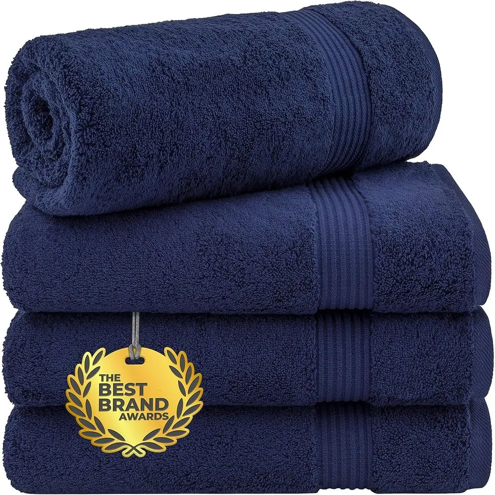 

4-Piece Navy Blue Cotton Extra Large Plush Bath Towel Set