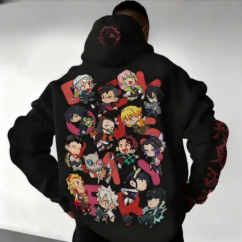 Outono inverno hoodies masculinos anime japonês demon slayer diversão gráficos roupas oversized 100% algodão topos y2k pulôver causalwear