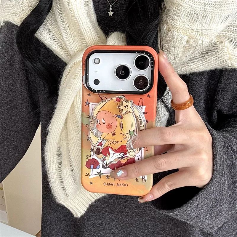 

Fashion Lovely Star Moon Baby Magnetic Phone Case For iPhone 17 Pro 16 15 14 Pro Max Cover with Holder For Magsafe Cases Hard Ca