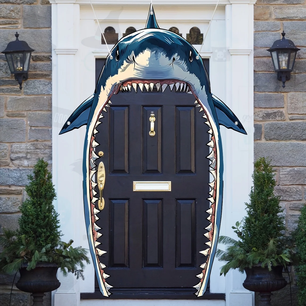 لافتة حفلات بطابع سمك القرش لتزيين باب حفلات القرش، خلفية صورة على شكل حيوانات البحر، غطاء باب القرش لحفلة عيد ميلاد القرش اللطيفة