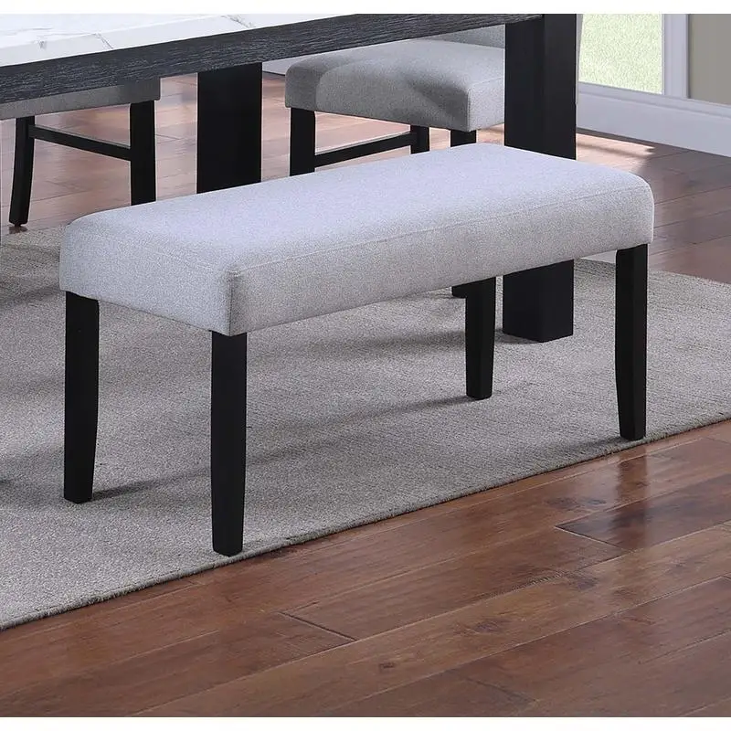 Contemporary Dining Bench with Charcoal Wooden Legs, Soft Fabric Upholstered, Ideal for Dining Room Seating