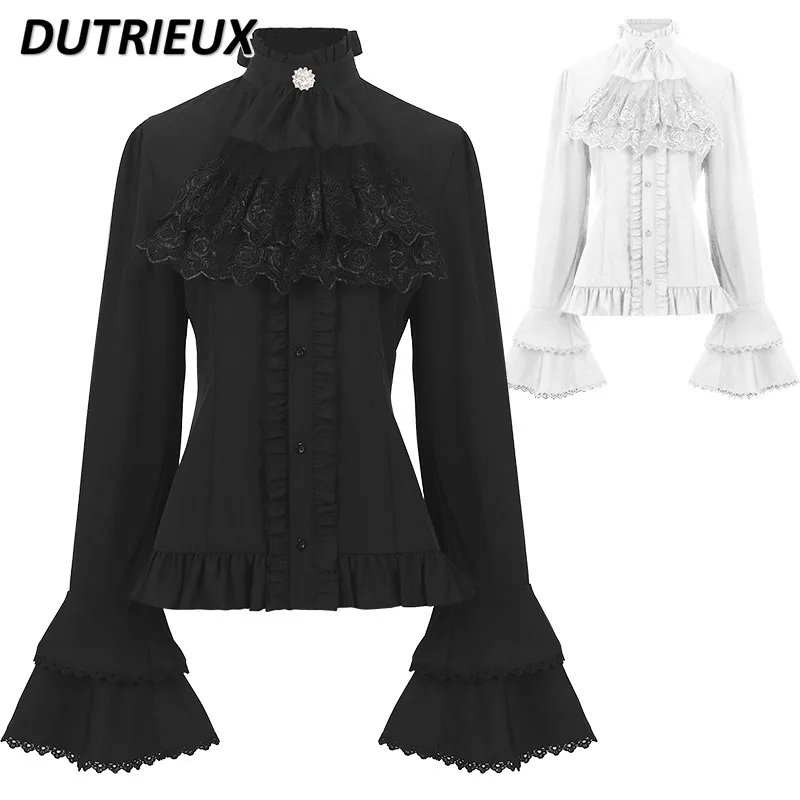 Spring Autumn Wmen's Tops Lolita Style Japanese Subculture Gothic Casual Elegant Blouses Punk Versatile Stand-Up Collar Shirt