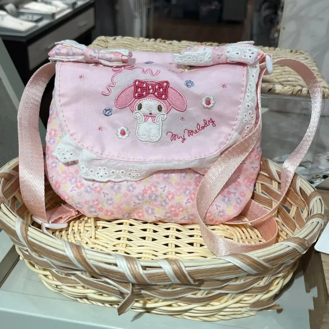 Miniso My Melody Messenger Bag Cute and Sweet Girl Bow Simple Handbag Pink Lace Shoulder Bag Anime Large Capacity Tote Bag