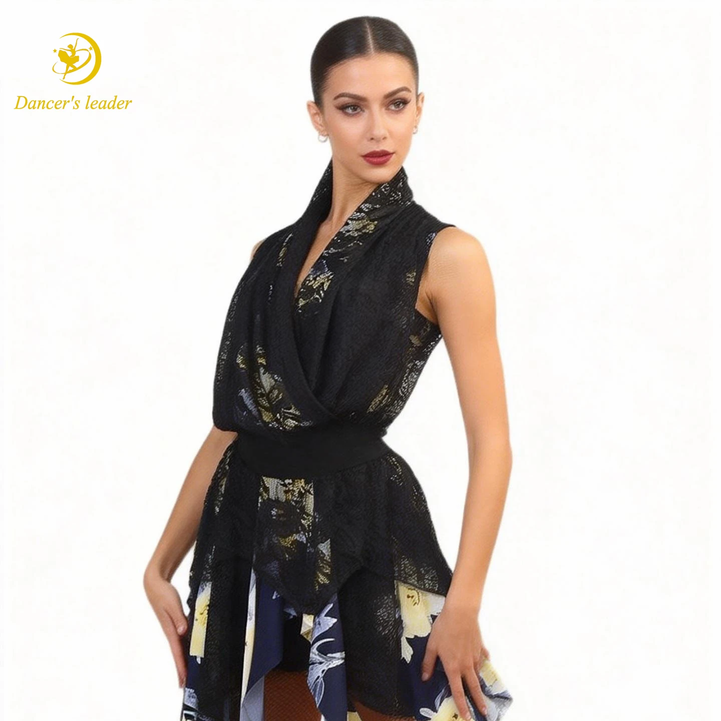 

Latin Dance Adult Dress High-End Black Pool Tango Women'S Professional Clothing Lace Sleeveless Jumpsuit