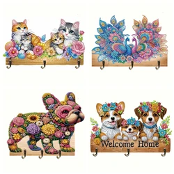 1pc/Set DIY Dogs Diamond Art Wall Hooks for Hanging Wall Mounted Wooden Coat Rack with 3 Hooks Diamond Painting Key Hooks