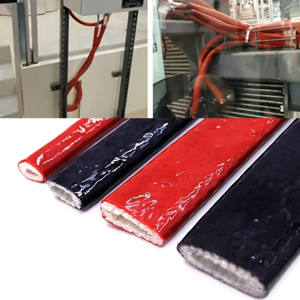 High Temp Silicone Resin Coated Fiberglass Braided Sleeve Fire Retardant Fireproof Insulation Protective Pipe Casing