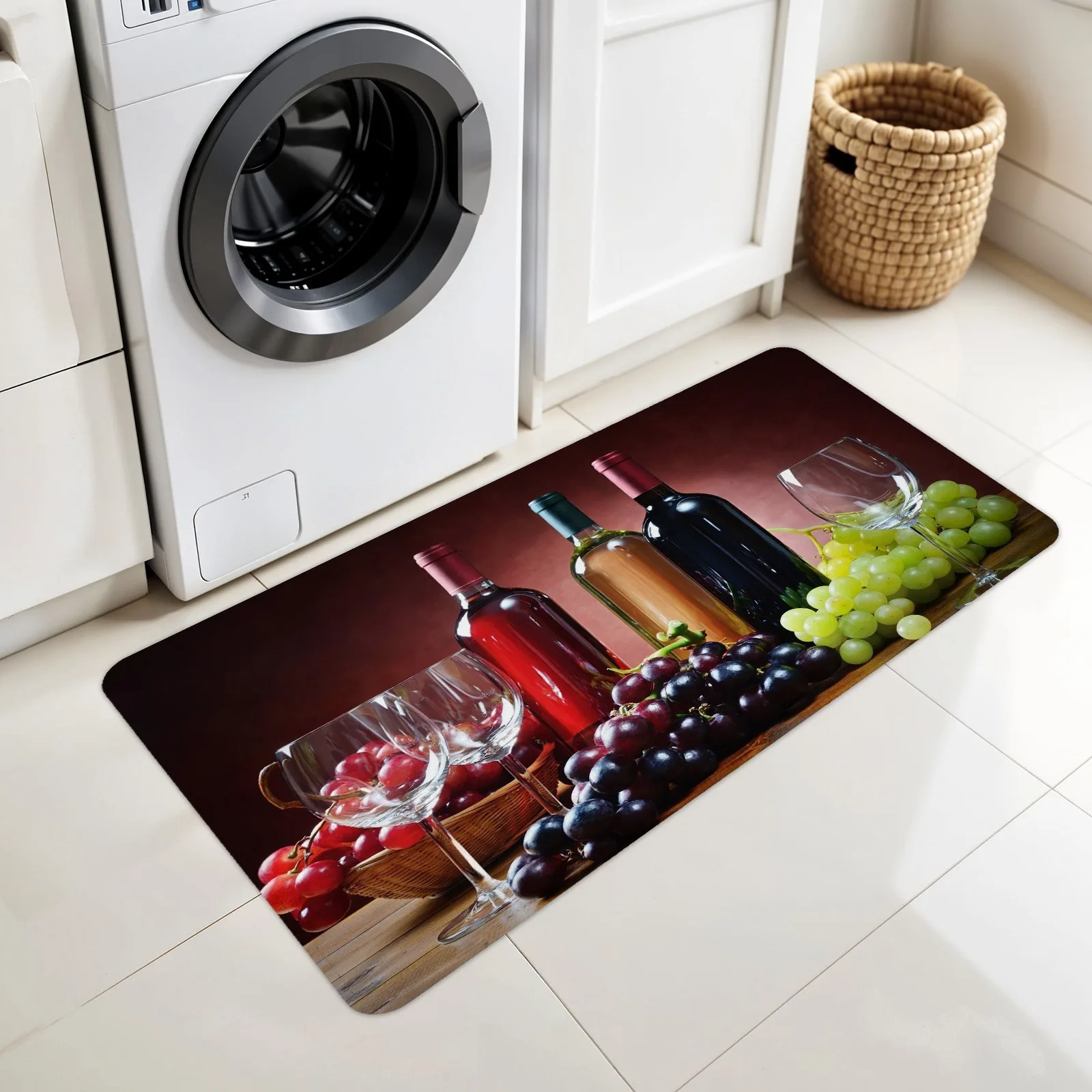 

1PC Grape Wine Elegance Kitchen Rug Non-Slip Door Mats Pop design Bathroom Rug Bath Mat Carpet for Home Sink Laundry Decor