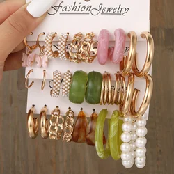 New Gold Color Earrings Set Boho Vintage Colorful Butterfly Acrylic Pearl Hoop Earrings for Women Fashion Jewelry Gifts 2024 New