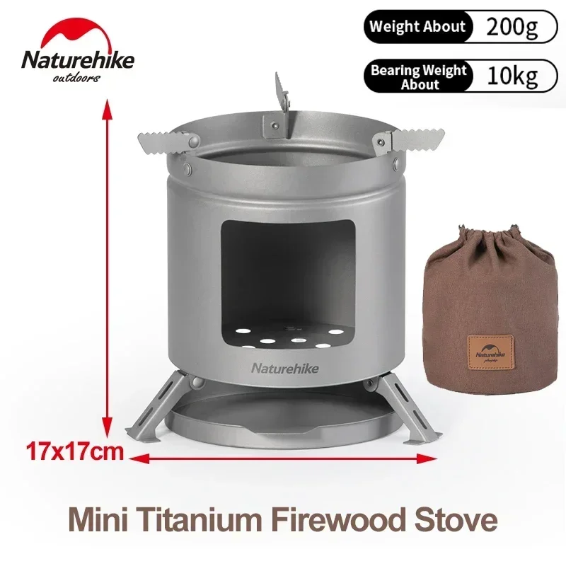 Naturehike Mini Firewood Stove Burner Titanium Furnace Brazier Camping Kitchen Cookware for Dia. 5-20cm Pot Portable Lightweight