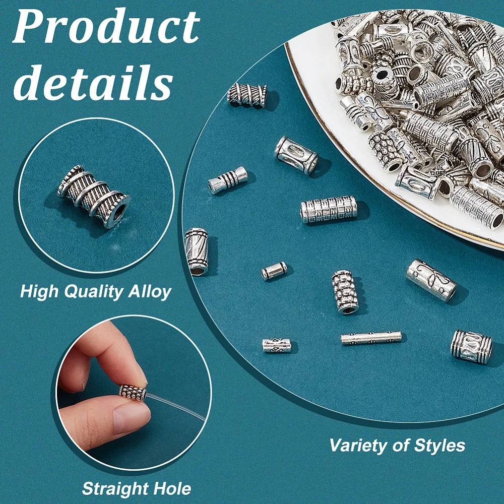1 صندوق 120 قطعة 12 أنماط نمط سبائك أنبوب الخرز العمود 6 ~ 14x2.5 ~ 7 مللي متر ثقب: 1.2 ~ 4 مللي متر 10 قطعة/نمط #4