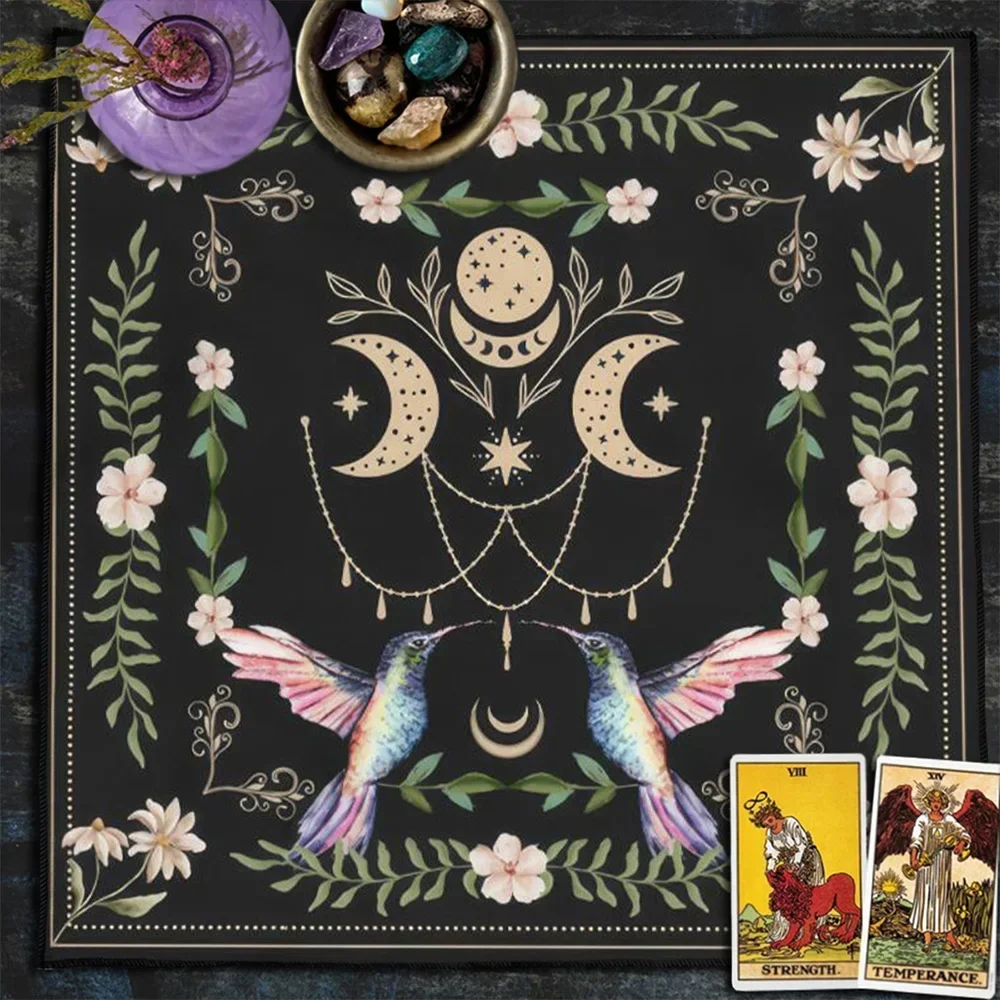 Triple Moon Floral Tarot Tablecloth Altar Cloth Wicca Tarot Mat Divination Astrology Board Game Card Pad Tapestry Boho Decor