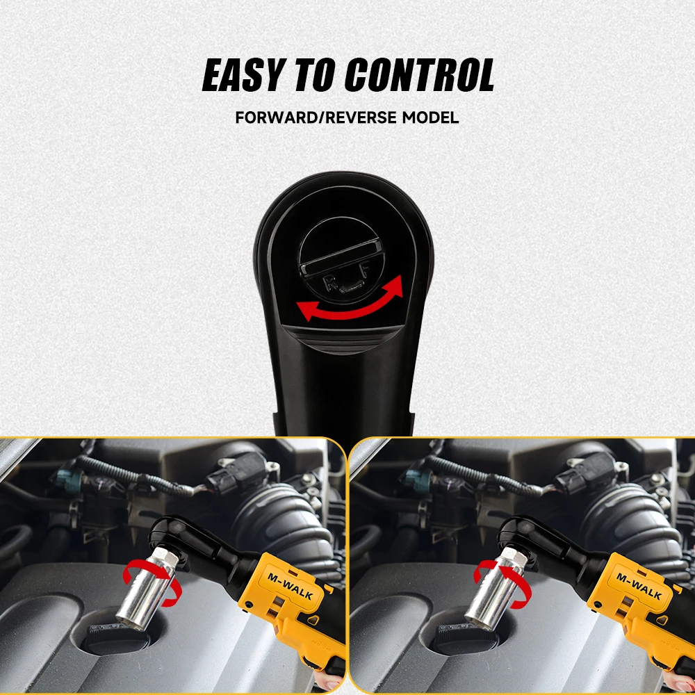 M-WALK Cordless Right Angle Electric Wrench 3/8 Inch Ratchet Wrench Disassembly Nut Maintenance Tools For 18/20V Battery