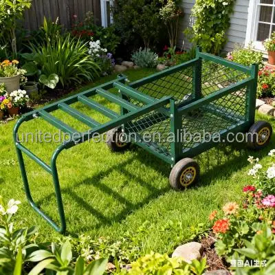 4 In1Factory Direct Multifunction Rolling Garden Work Seat Steel Frame Mesh Removable Side Storage Cart EVA Protection Pads