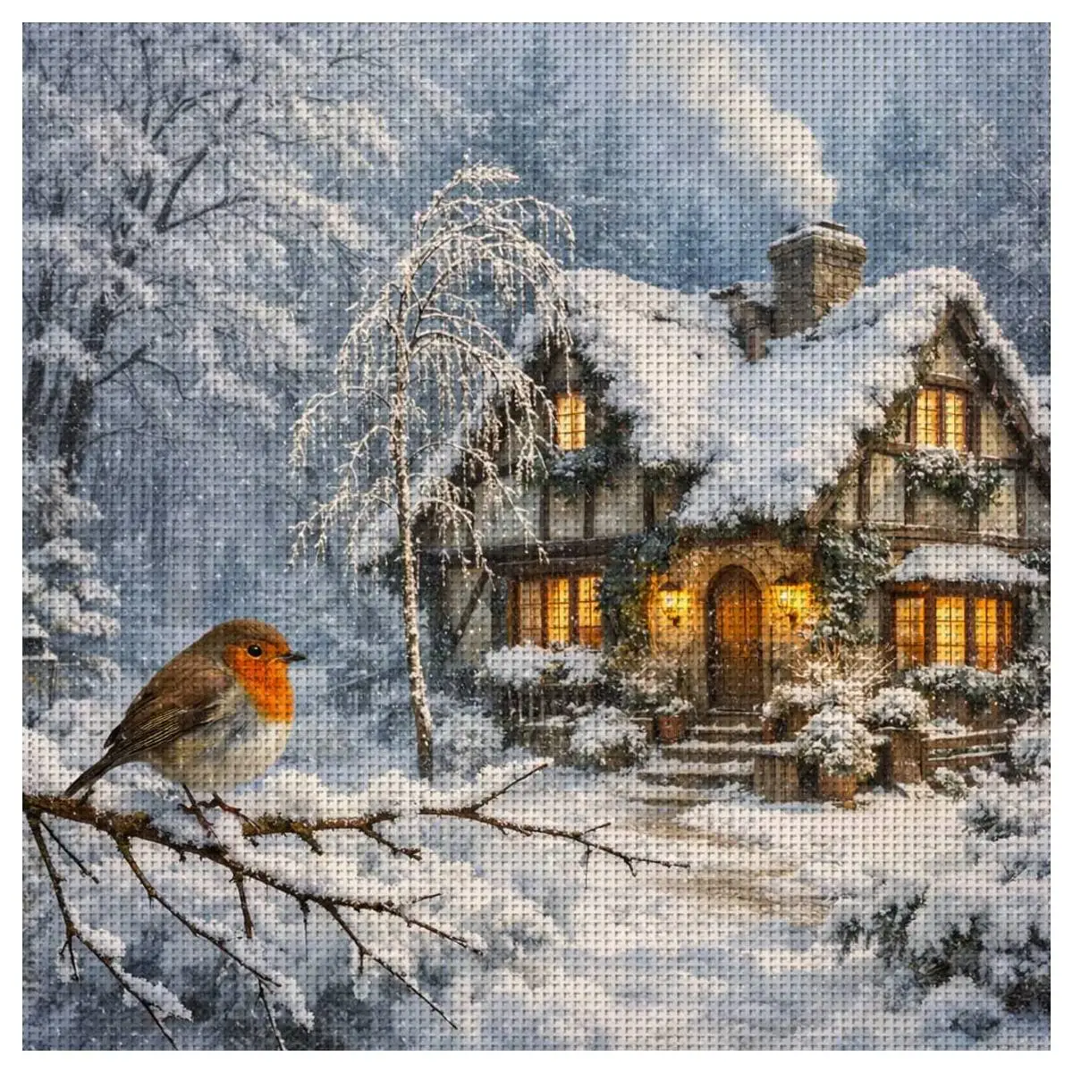 1pc 40X40CM/15.74inch Snow House Stamped Cross Stitch Kit DIY Kit 11/14/16CT DIY Embroidered Set DIY Cross-Stitch Set