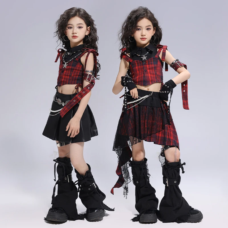 Mädchen Hip Hop Crop Tank Top Jogger Hosen Kind Sommer Plaid Hot Shorts Street Dance Kleidung Set Kinder Coole Kurze Jeans Kostüm
