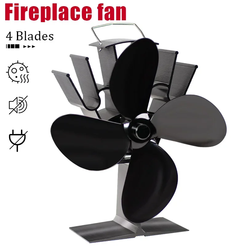 4 Blade Heat Powered Stove Fan Log Wood Burner Eco Friendly Quiet Fireplace Fan Winter Warm Home Efficient Heat Distribution