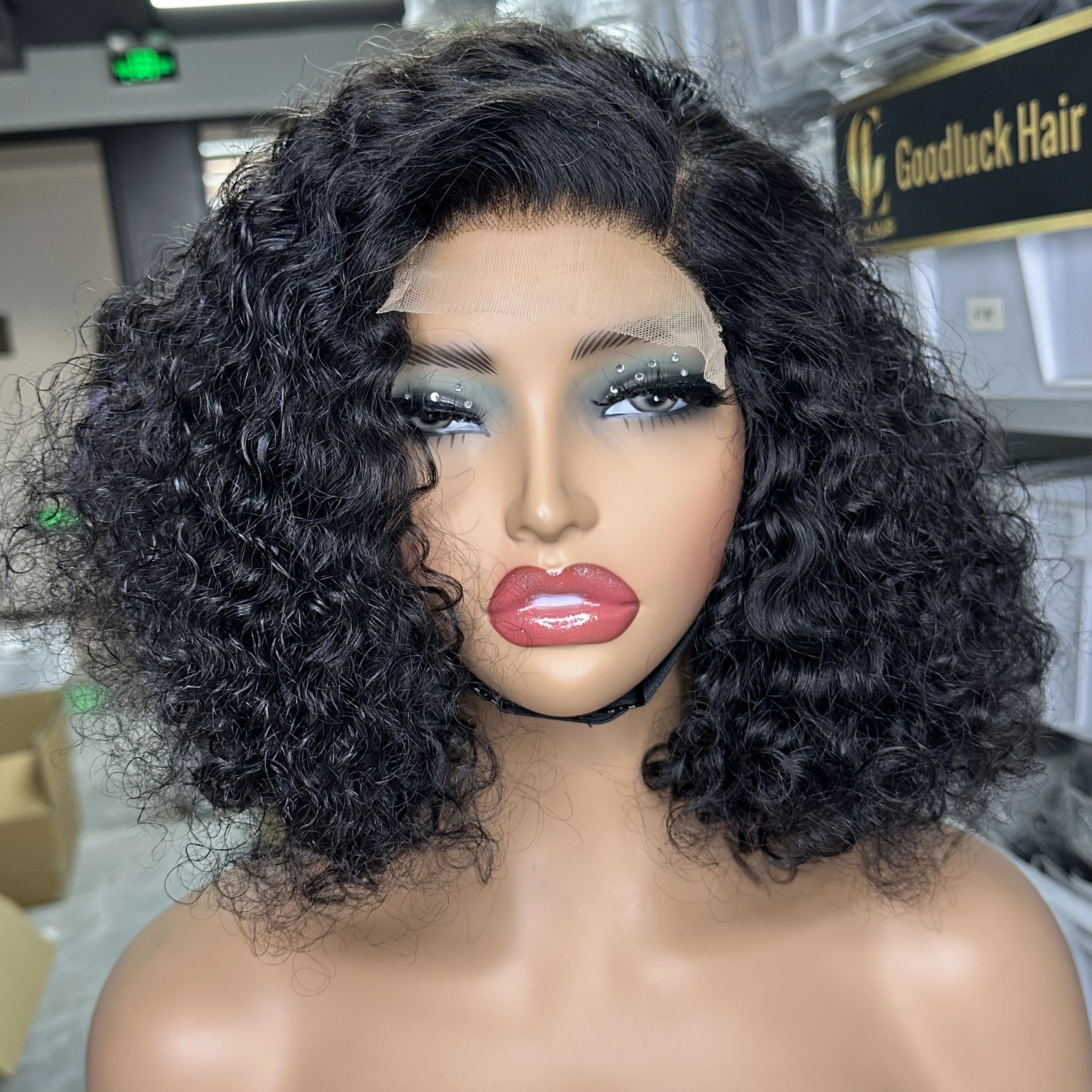 Ombre Brown Short Jerry Curly Bob Wig Vietnamese Human Hair 4x4 Lace Closure Wigs For Women 200 Density Highlight Color Lace Wig