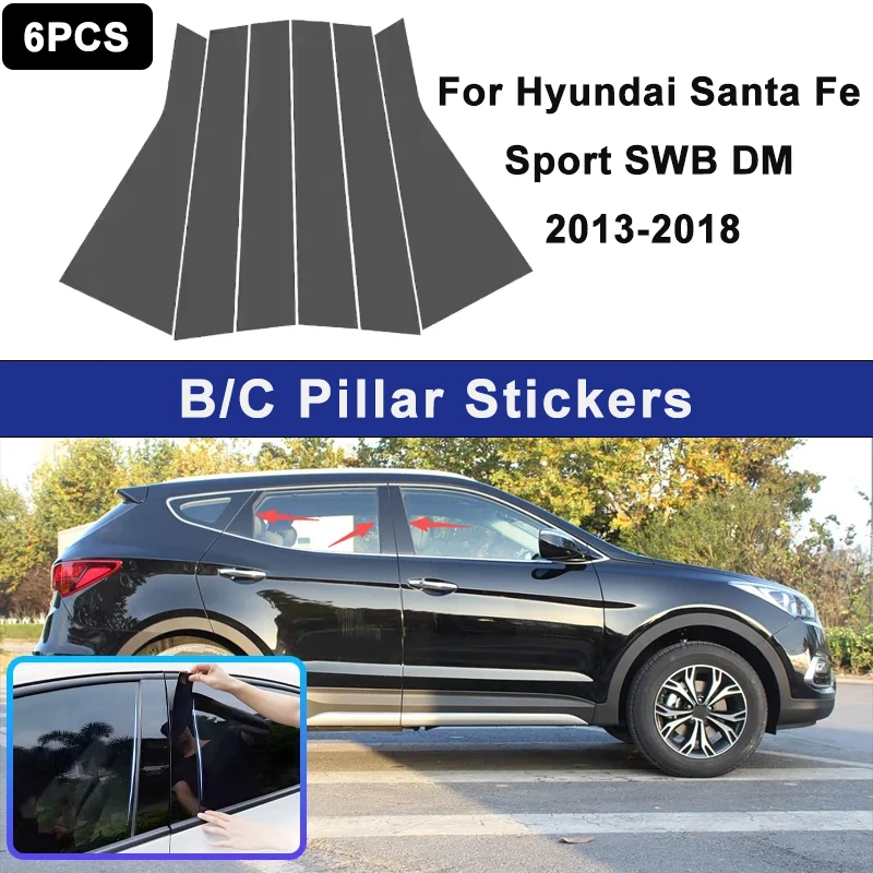 

For Hyundai Santa Fe Sport SWB DM 2013-2018 Glossy Black PC Material Window Column Car Door Center B C Pillar Post Cover Trim