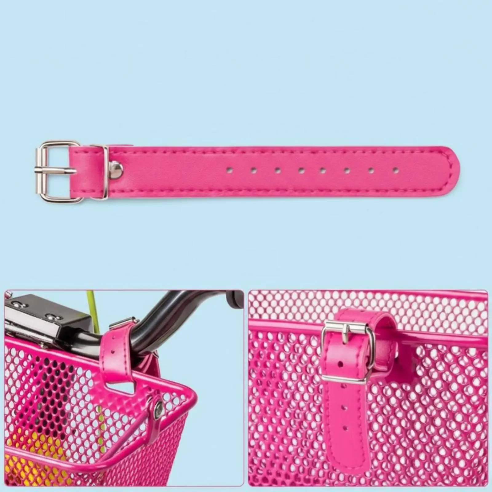 Front Bicycle Basket for Kids Iron Mesh Basket with Leather Straps Adjustable Secure Fit for Childrens Bike Tricycle Balance