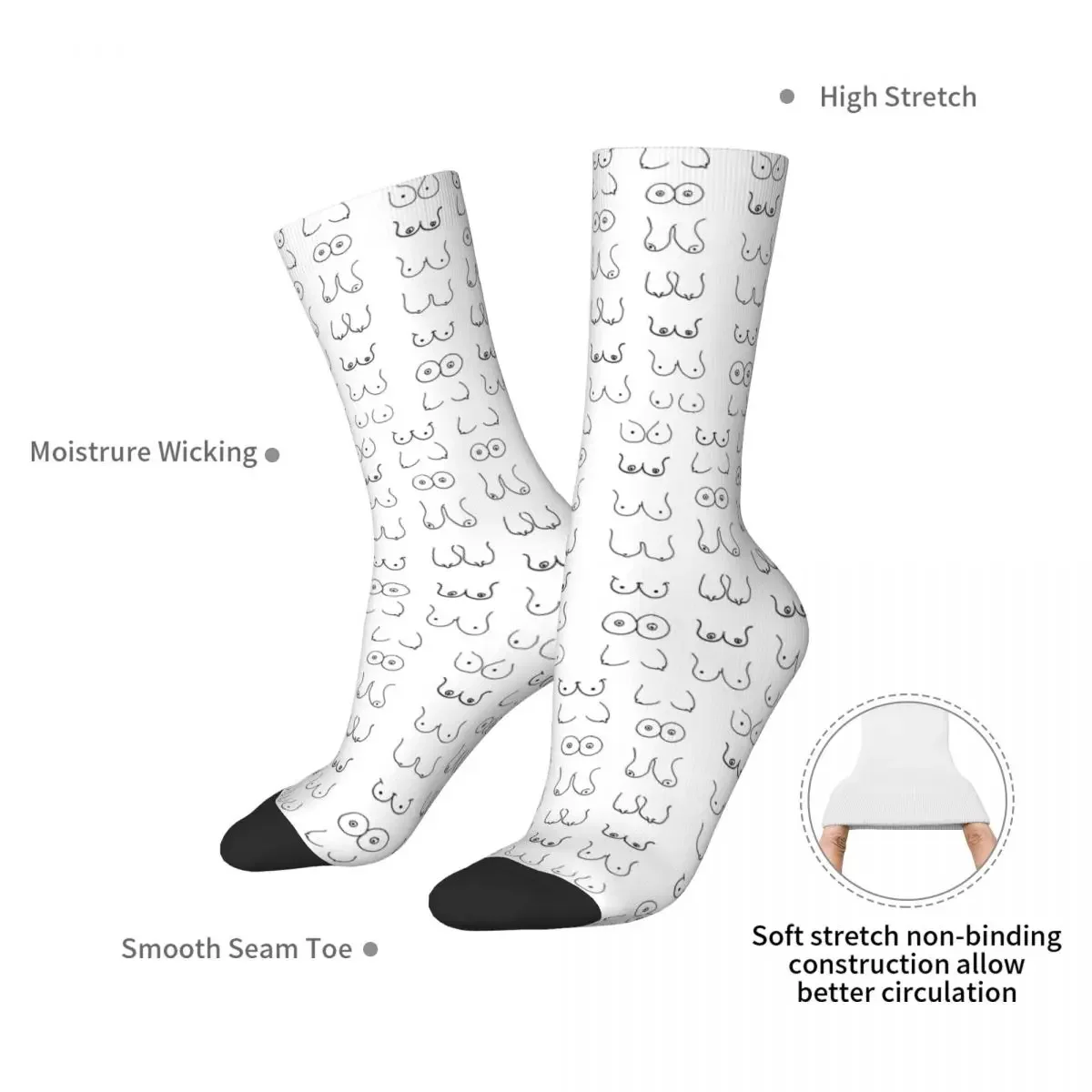 Black And White Tits Drawing Socks Harajuku Sweat Absorbing Stockings All Season Long Socks Accessories for Unisex Gifts