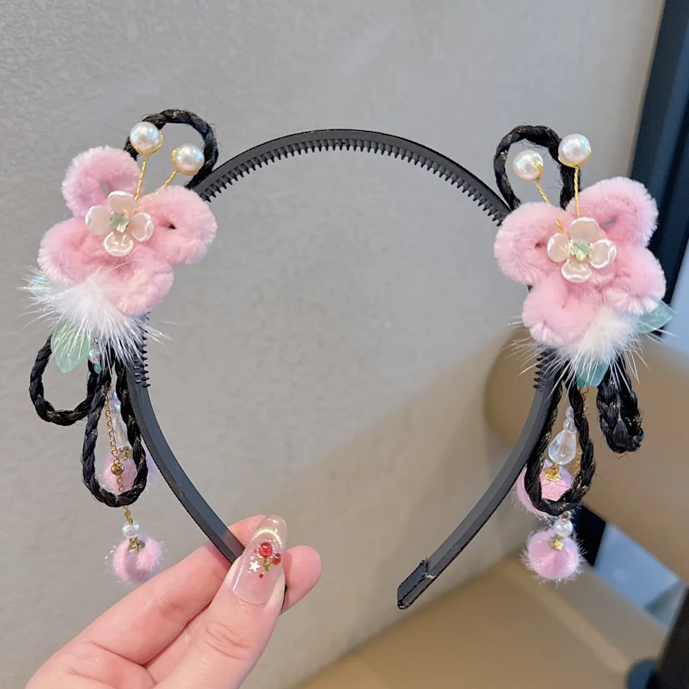 

Flower Children Wig Headband Tassel Butterfly Chinese New Year Headwear Tang Suit Hair Hoop Ancient Style Red Hairband Girls