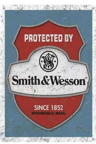 SMITH & WESSON PROTECTED GUN METAL TIN SIGN  SIGN GARAGE DECOR MAN CAVE WALL ART